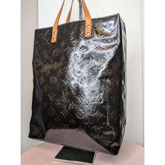 Louis Vuitton Tall Rectangular Black Patent Leather Bag with Leather Straps - Picture 2 of 14